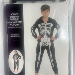 Hooded Skeleton Bodysuit Halloween Costume Unisex Kids Size M 8-10 NWT